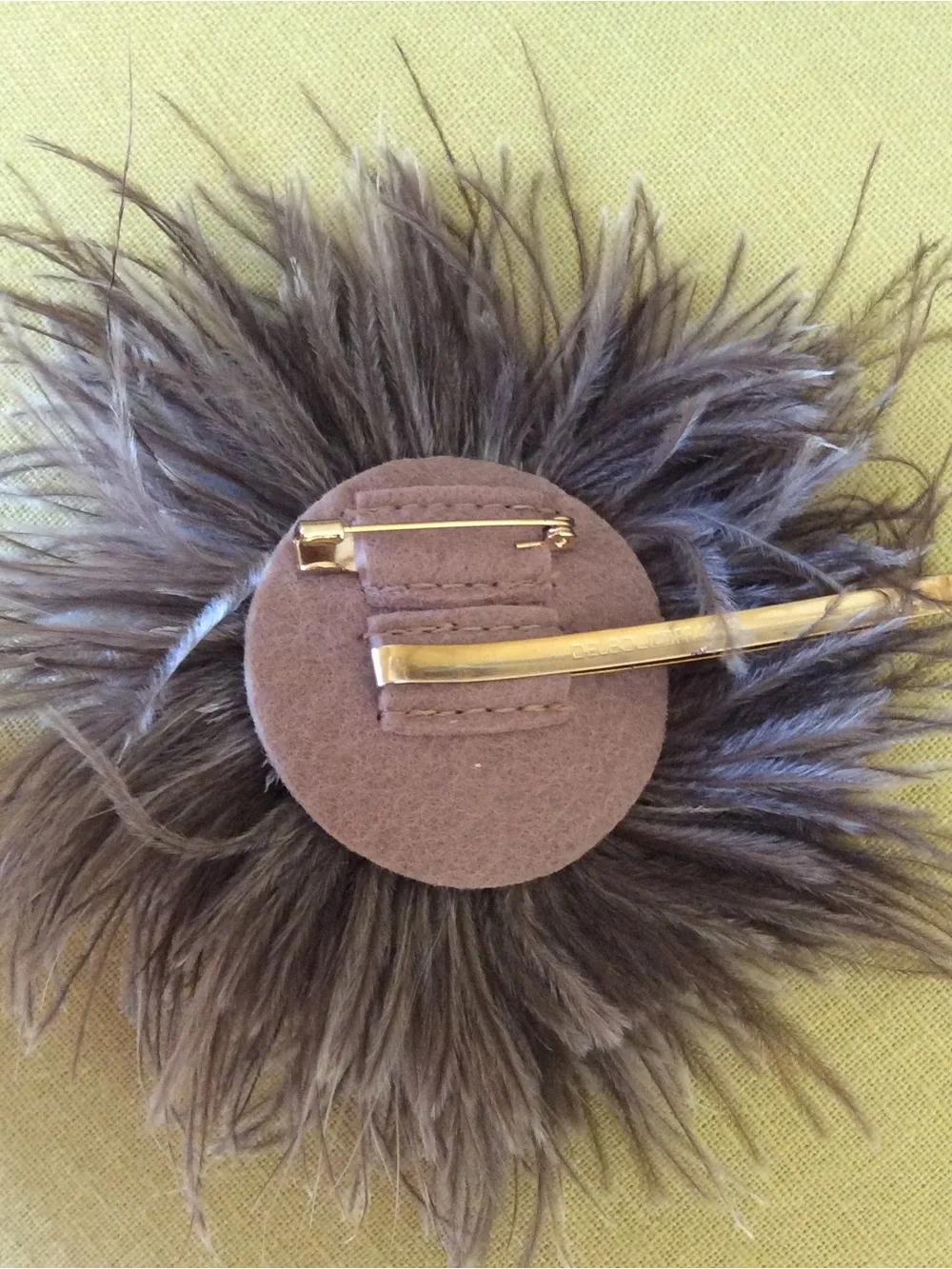 Anthropologie Ostrich Brown Faux Fur Pom Brooch Hair Scarf Accessory